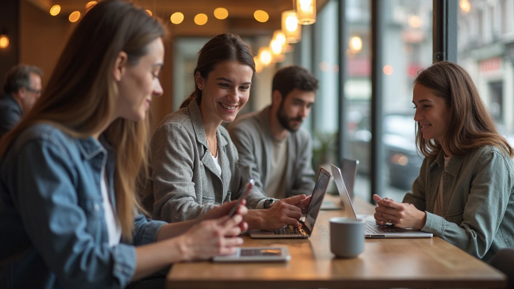 Afbeelding van diverse gebruikers die verschillende mobiele apparaten gebruiken met touchscreen