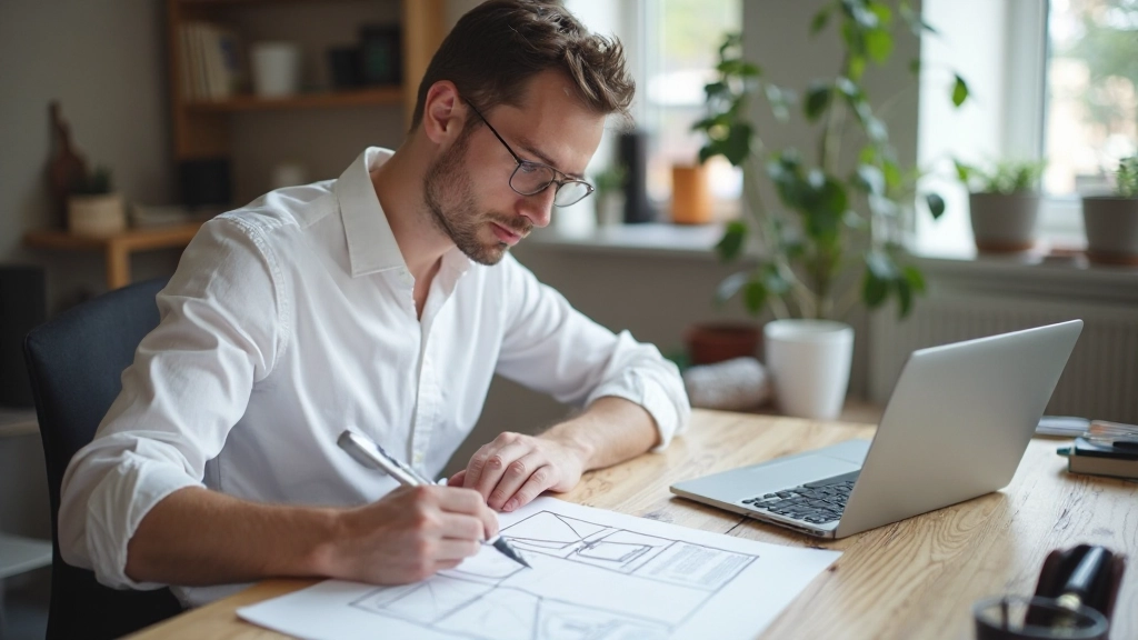 Professionele afbeelding van grid-concept met rijen en kolommen op papier en digitaal scherm, design workshop