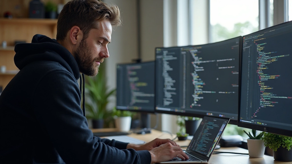 Laptop scherm met CSS code voor flexbox layout en responsieve breakpoints getoond in teksteditor